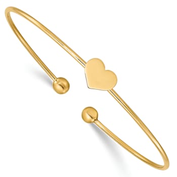 14K Yellow Gold Polished Heart Flexible Bangle