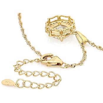Diamond Simulant Square Cushion And White Zircon Pendant Necklace In 18K
Gold Over Sterling Silver 3.18ctw