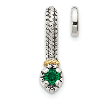 Rhodium Over Sterling Silver Antiqued with 14k Accent Created Emerald
Chain Slide Pendant