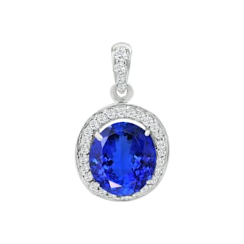 14K White Gold Oval Tanzanite and Diamond Pendant 3.31ctw