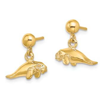 14k Yellow Gold 3D Polished Mini Manatee Dangle Earrings