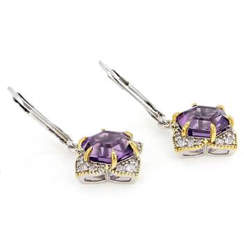 Amethyst And White Zircon Dangle Earrings In Sterling Silver With 18K
Gold Detail