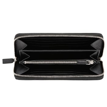 Prada Saffiano Active Black Leather Stripe Zip Around Wallet