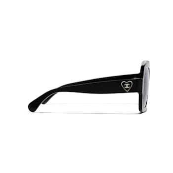 Chanel Shiny Black Square Frame with "CC" Accent/ Gray Lens Sunglasses