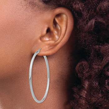 Rhodium Over 14k White Gold 2 3/16" Polished Tube Hoop Earrings