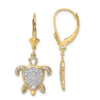 14K Yellow Gold and Rhodium Over 14K Yellow Gold Diamond-Cut Filigree
Turtle Dangle Earrings