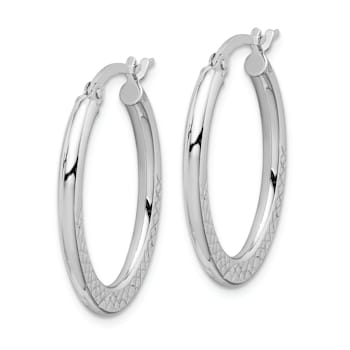 Rhodium Over 14k White Gold Diamond-Cut 1" Oval Hoop Earrings