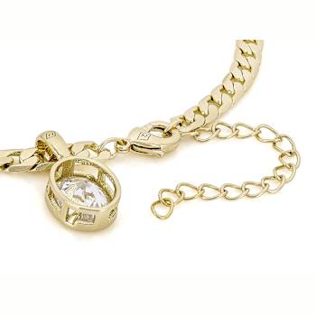 Bezel Set CZ Pendant With Curb Chain In 18k Yellow Gold Over Brass