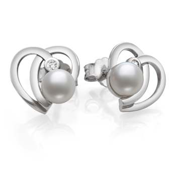 Sterling Silver Freshwater Pearl and Cubic Zirconia Earring