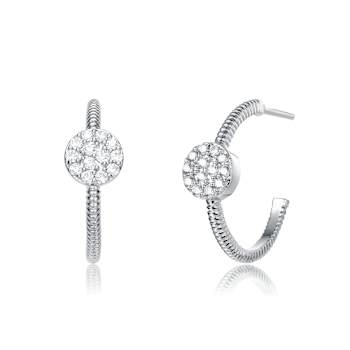 Open CZ Hoop Earrings In White Rhodium Over Brass