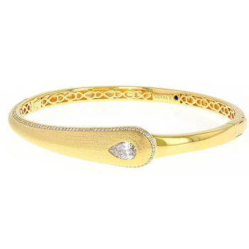 Polished CZ Round And Pear Bangle Bracelet In 18K Gold Over Sterling Silver