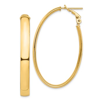14k Yellow Gold High Polished 1 3/4" Oval Hoop Earrings