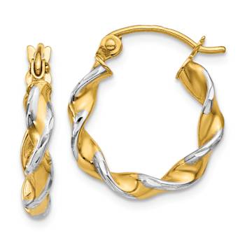 14k Yellow Gold and Rhodium Over 14k Yellow Gold 3/8" Polished
Fancy Twisted Hoop Earrings