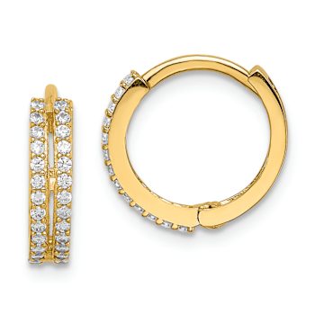 14k Yellow Gold Children's Cubic Zirconia 7/16" Hinged Hoop Earrings