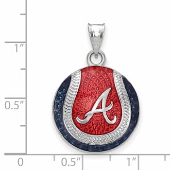Rhodium Over Sterling Silver MLB LogoArt Atlanta Braves Enameled Pendant