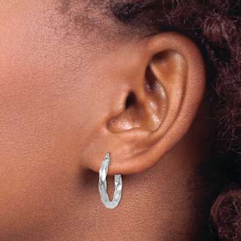 Rhodium Over 14k White Gold Twisted 5/8" Hoop Earrings