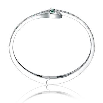 Emerald Color CZ Serpent Bypass Cuff Bracelet In 14K Gold Over Brass