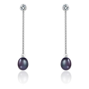 7.5-8mm Black Cultured Freshwater Pearl Rhodium Over Sterling Silver Earrings