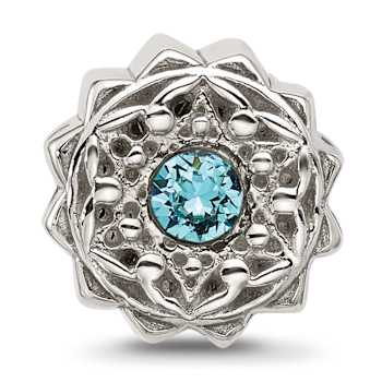 Sterling Silver Brushed and Polished Crystal Blue Bead