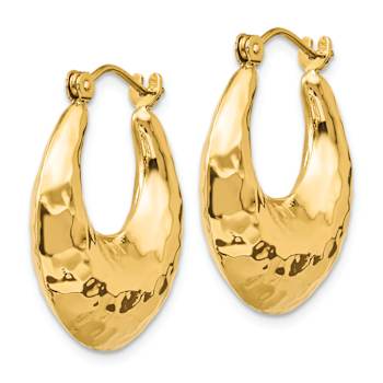 14K Yellow Gold Hammered 7/16" Fancy Hoop Earrings