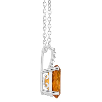 10x8mm Oval Citrine With Diamond Accents Rhodium Over Sterling Silver
Pendant with Chain