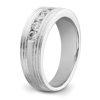 Rhodium Over 14K White Gold Lab Grown Diamond SI1/SI2, G H I, Polish and
Satin Men's Ring