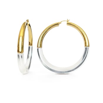 14K Yellow Gold Over Brass Acrylic XL Clear Chunky Graduated Hoop Earrings