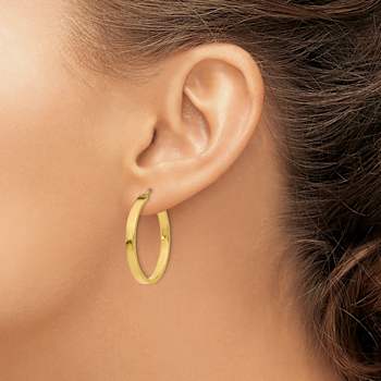 14k Yellow Gold Diamond-Cut Edge 1 1/4" Large Polished Hoop Earrings