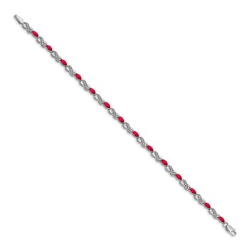 Rhodium Over 10k White Gold Diamond and Ruby Infinity Bracelet