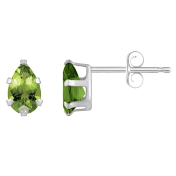 6x4mm Pear Shape Peridot Rhodium Over 10k White Gold Stud Earrings