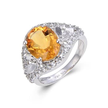 Oval Citrine with White Topaz Accents Sterling Silver Ring, 3.68ctw