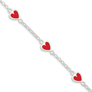 Sterling Silver Polished and Red Enamel Heart with 1-inch Extensions
Children's Bracelet