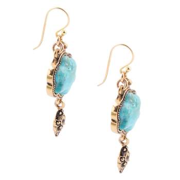 Barse Jewelry 15mm Blue Turquoise Gold Tone Flower Drop Earrings