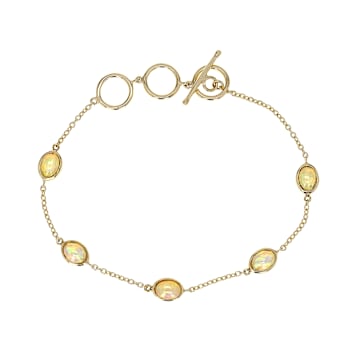 Opal Station Bracelet WIth Toggle In 18K Gold Over Sterling Silver 2.30ctw