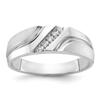 Rhodium Over 10K White Gold Men's Polished, Satin and Grooved 5-Stone
Diamond Ring 0.06ctw