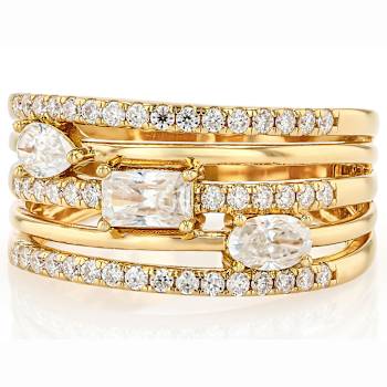 Multi-Shape Moissanite Multi-Row Ring In 14K Gold Over Sterling Silver