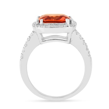 Peach Orange Lab Created Padparadscha Sapphire Rhodium Over Sterling
Silver Cushion Cut Halo Ring