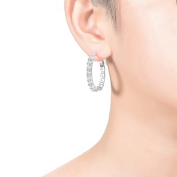 Clear Cubic Zirconia, Rhodium Over Brass Base Inside Out Hoop Earrings  6.9ctw