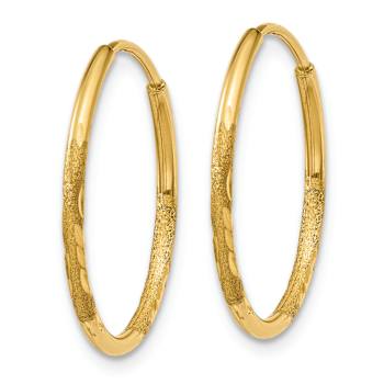 14k Yellow Gold Diamond-Cut and Satin 11/16" Endless Hoop Earrings