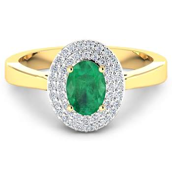 0.86ctw Green Emerald and Diamond 14K Yellow Gold Halo Ring
