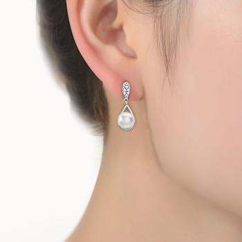 Pearl And CZ Drop Earrings In Sterling Silver