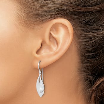 Rhodium Over Sterling Silver Brushed and Polished Dangle Shepard Hook Earrings
