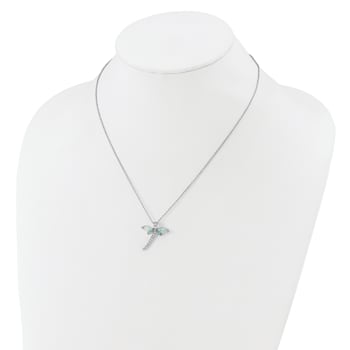 Rhodium Over Sterling Silver Lab Created Opal and Cubic Zirconia Dragonfly