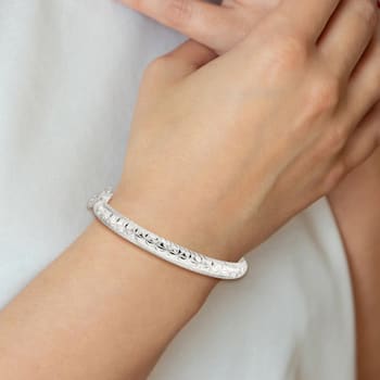 Sterling Silver Polished and Diamond-cut 7.25mm Hinged Bangle