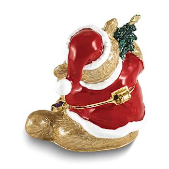 HOLLY BEAR Brown Bear with Tree Trinket Box