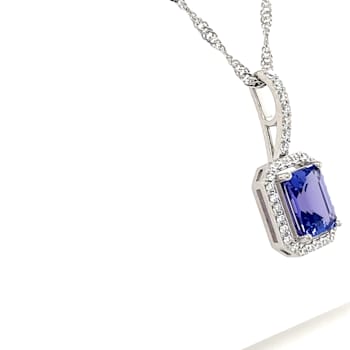 Rhodium Over Sterling Silver Rectangular Octagonal Tanzanite and Cubic
Zirconia Pendant 2.17ctw