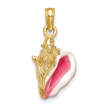 14K Yellow Gold Enameled 3D Conch Shell Pendant