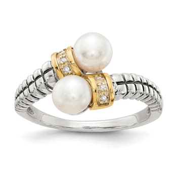 Sterling Silver Antiqued with 14K Accent Freshwater Cultured Pearl and
Diamond By-Pass Ring