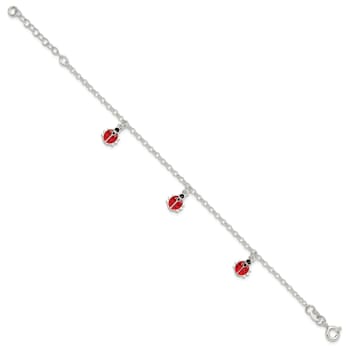 Sterling Silver Enamel Ladybugs with 1-inch Extension Children's Bracelet