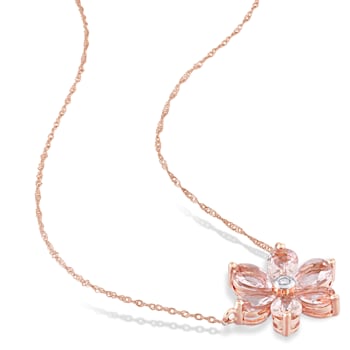 2.37ctw Morganite And Diamond Accent 10k Rose Gold Pendant With Chain
